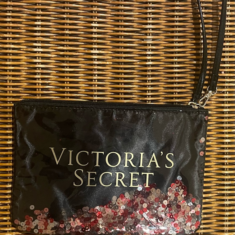 🔴3/$10🔴VICTORIAS SECRET COSMETIC BAG SPARKLE SEQUIN CASE BEAUTY MAKEUP POUCH